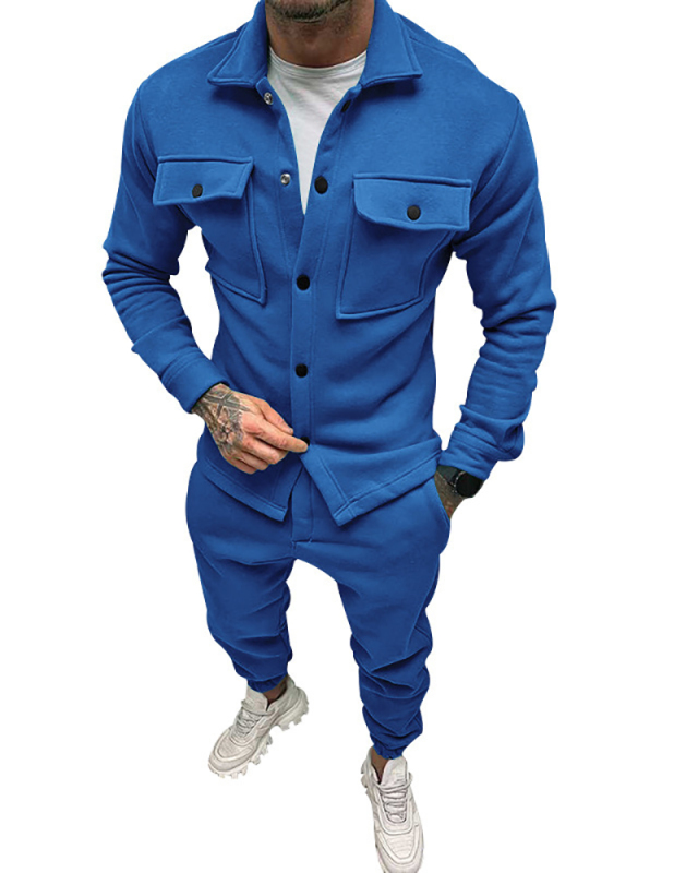 Solid Color Autumn Long Sleeve Fashion Mens Jackets Pants Sets Black Royal Blue Light Blue Red Camel Green S-3XL
