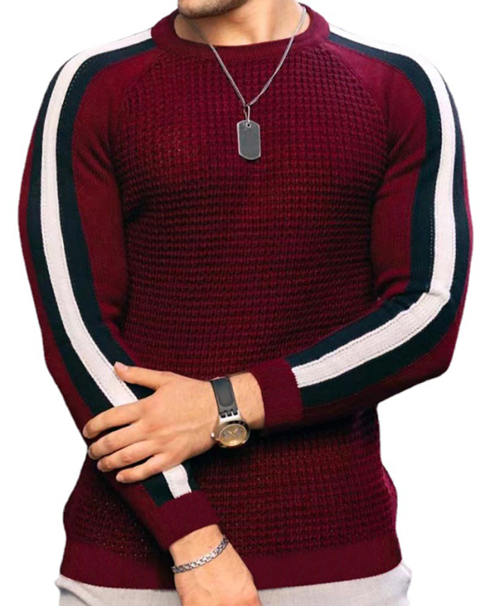 Men's Long Sleeve O Neck Colorblock Casual Knitwear T-shirt White Navy Blue Black Gray Khaki Red S-3XL
