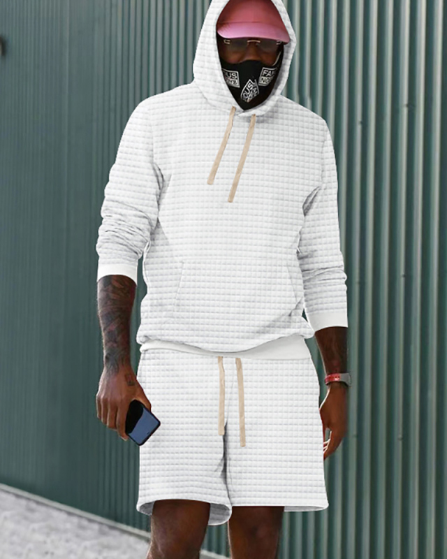 Men's Long Sleeve Hoodies Top Loose Shorts Casual Two-piece Suits White Black Army Green Khaki Deep Gray M-3XL