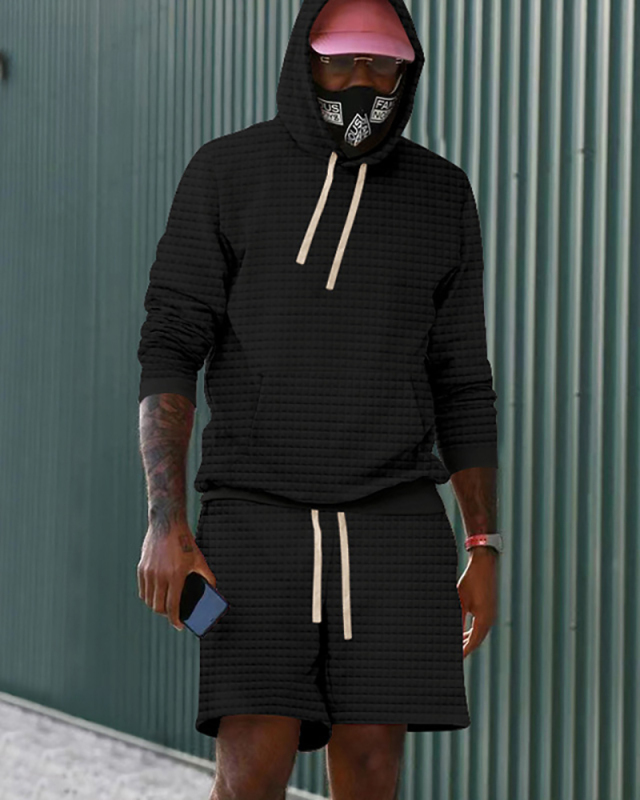 Men's Long Sleeve Hoodies Top Loose Shorts Casual Two-piece Suits White Black Army Green Khaki Deep Gray M-3XL