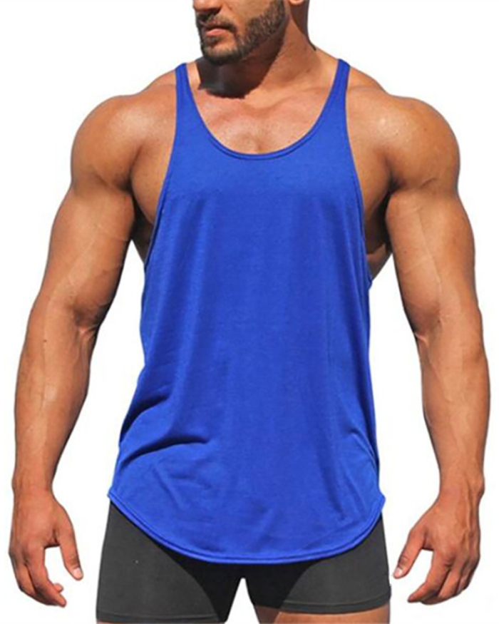 Hot Selling Solid Color Men's Sports Vest Bodybuilding Fitness Thin Strap Halter Shirt Breathable White Yellow Red Gray Deep Blue Black M-2XL