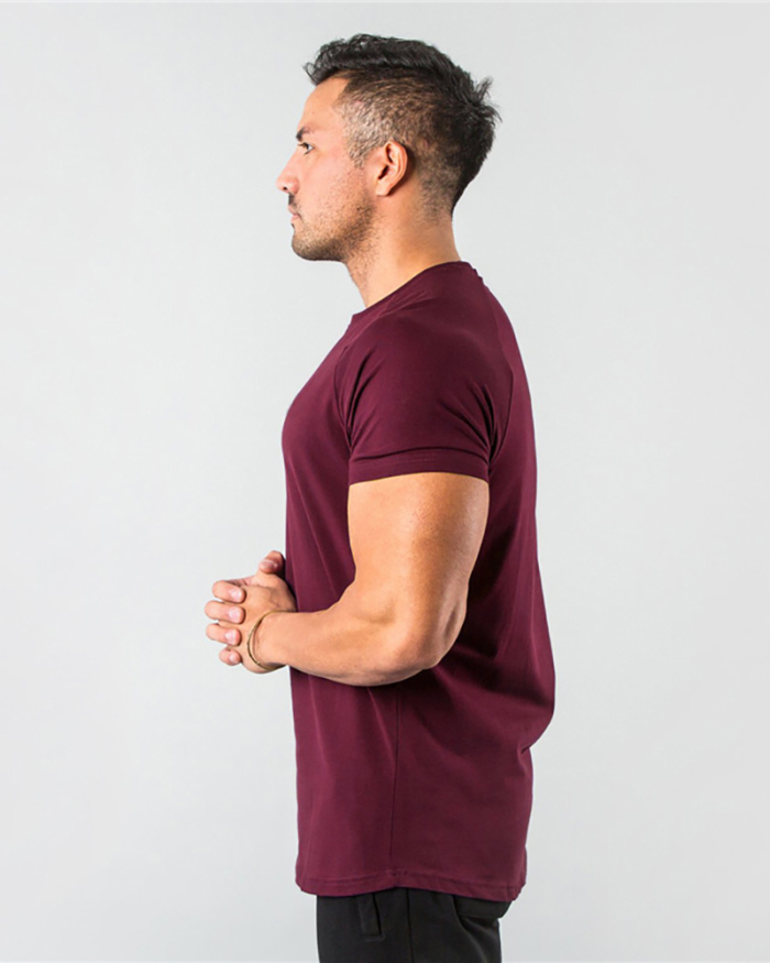 OEM Solid Color Popular Men's Short Sleeve Fitness Sports T-short White Black Deep Gray Army Green Wine Red Blue M-2XL