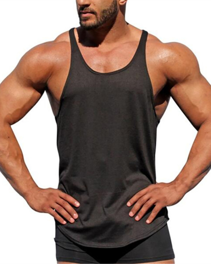 Hot Selling Solid Color Men's Sports Vest Bodybuilding Fitness Thin Strap Halter Shirt Breathable White Yellow Red Gray Deep Blue Black M-2XL