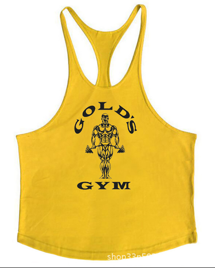 Gym Printed Vest Fitness Circular Hem Training Men's Sling Vest White Yellow Red Gray Blue M-2XL