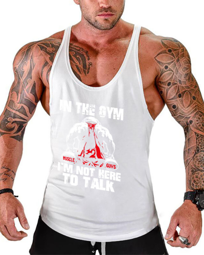 Fashion Printed Men's I-Back Sleeveless In the GYM Sports Vest White Yellow Red Gray Black Blue M-2XL