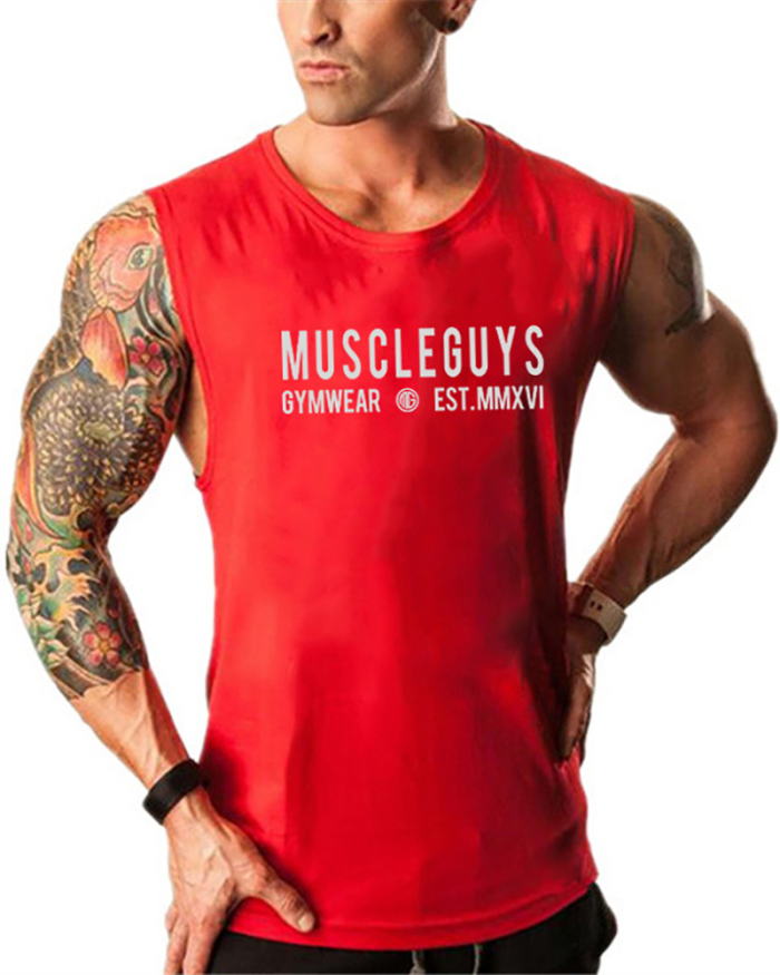 Muscle Guys GYM Wear Hot Sale Men's Training Tops Sleeveless Vest White Red Gray Black Blue M-2XL