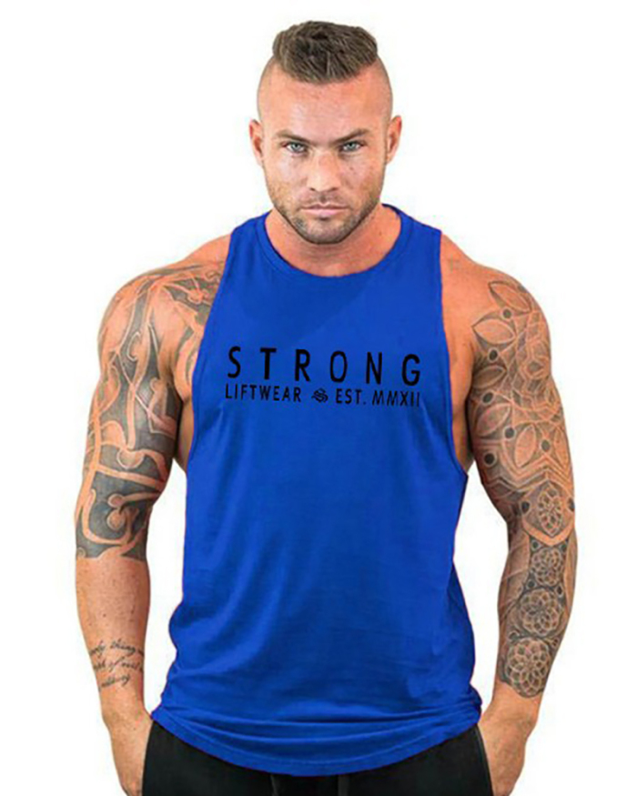 Men's Sports Muscle Training Sleeveless T-Shirt Loose Bodybuilding Words Trend Male Fitness Vest White Gray Black Red Yellow Blue M-3XL