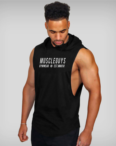 Muscular Men Bodybuilding Fitness Vest Sports Hooded Vest Letter Loose Hurdle Training Sleeveless Top M-2XL