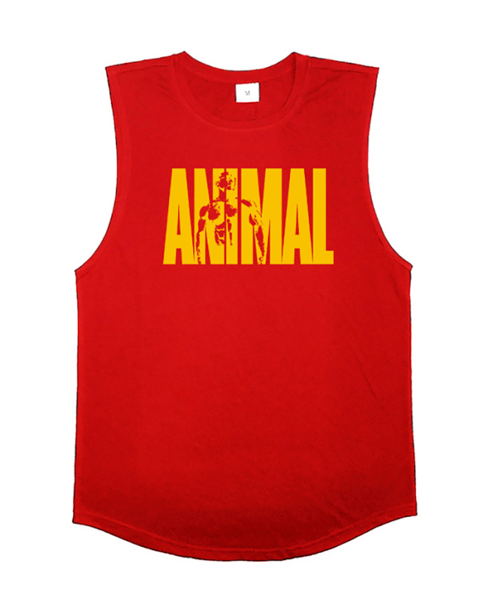 Summer Popular Animal Printed Breathable Men's Loose Running Sports Training Sleeveless T-shirt Vest White Red Gray Black Blue M-2XL