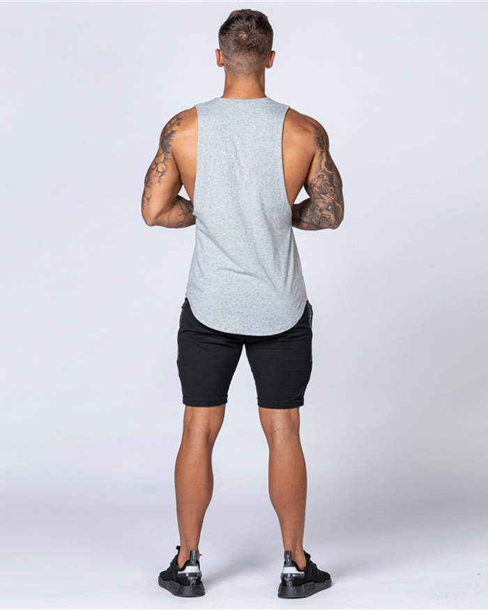 Wholesale Summer Solid Color Loose Men's GYM Fitness Vest White Gray Black Wine Red Army Green M-2XL