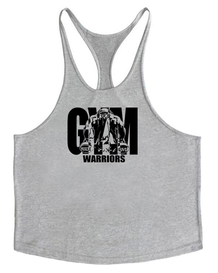 GYM Wear Fitness Sling Shoulder Fitness Men's Training Sports Top Vest White Yellow Red Gray Black Blue M-2XL