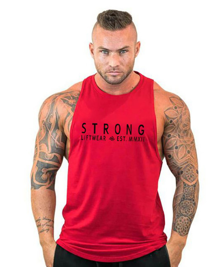 Men's Sports Muscle Training Sleeveless T-Shirt Loose Bodybuilding Words Trend Male Fitness Vest White Gray Black Red Yellow Blue M-3XL