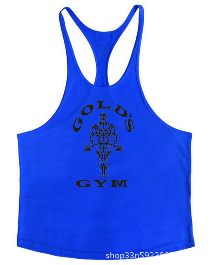 Gym Printed Vest Fitness Circular Hem Training Men's Sling Vest White Yellow Red Gray Blue M-2XL