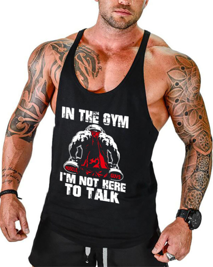 Fashion Printed Men's I-Back Sleeveless In the GYM Sports Vest White Yellow Red Gray Black Blue M-2XL