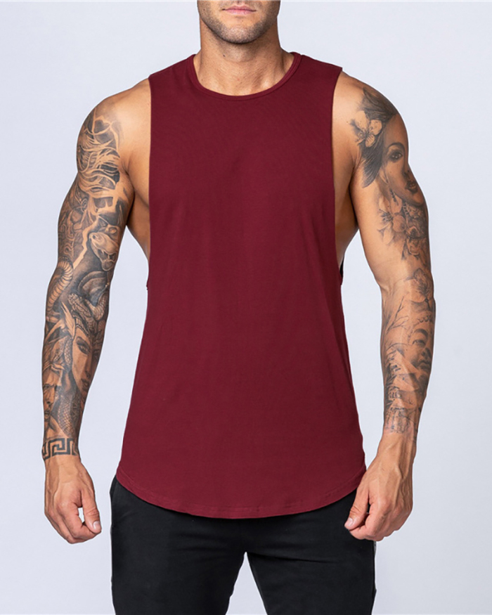 Wholesale Summer Solid Color Loose Men's GYM Fitness Vest White Gray Black Wine Red Army Green M-2XL