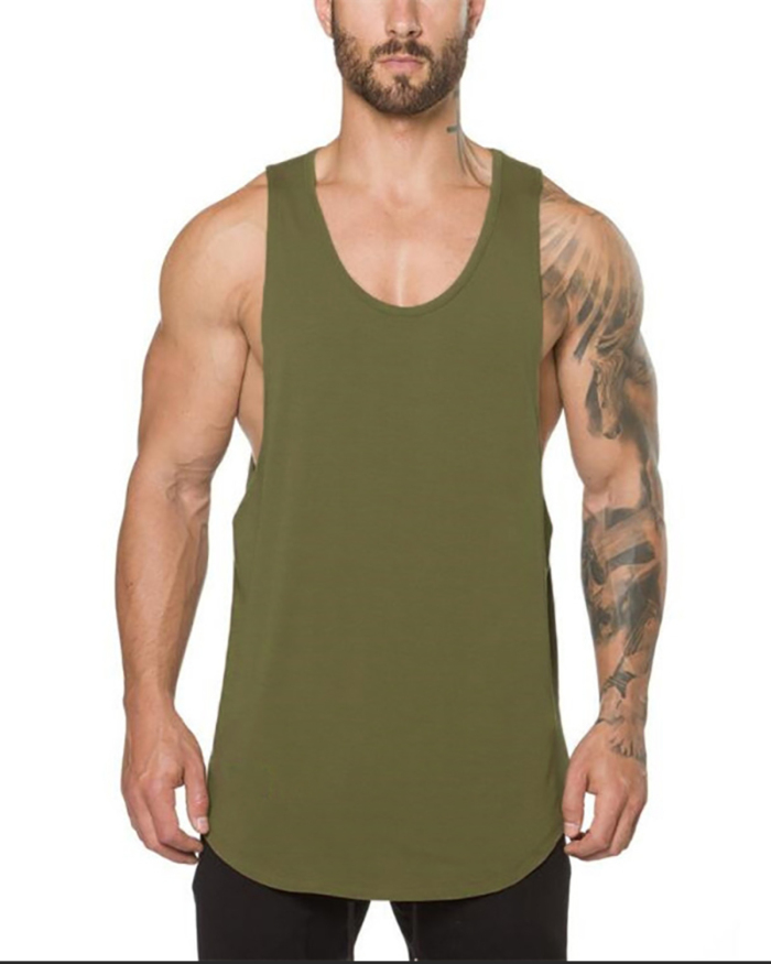 Men's Fitness Solid Color Vest Summer V Neck Training Sports Vest White Khaki Gray Green Black M-2XL