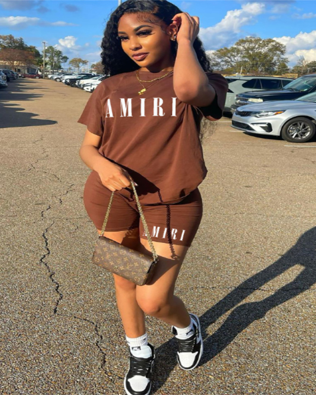 Short Sleeve Ladies Sporty Two Piece Short Set XS-4XL