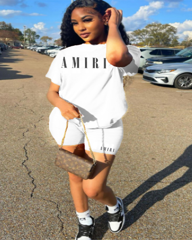 Short Sleeve Ladies Sporty Two Piece Short Set XS-4XL