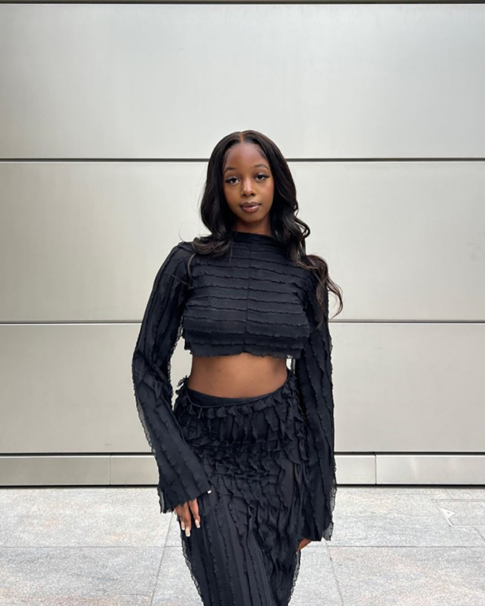 Long Sleeve Fashion Black Two Piece Skirt Set