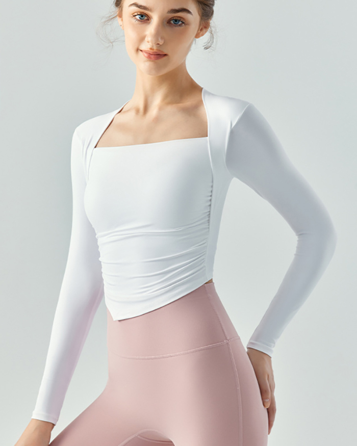 Women Slim Fixed Pad Long Sleeve Yoga Pilates Aerial Yoga Autumn Tops Pink Brown Beige Black S-XL