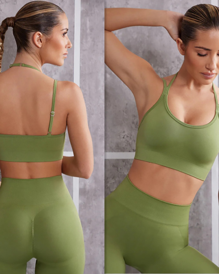 Women New Seamless Solid Color Yoga Two-piece Pants Sets Green Coffee Purple Red Black S-L