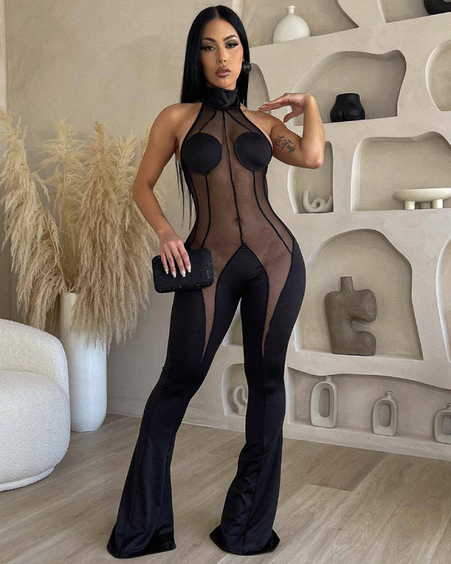 Sleeveless Mesh Women Fashion Sexy Jumpsuit S-2XL