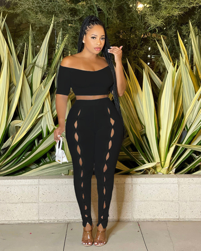 Hollow Out Wholesale Women Summer Two Piece Pant Set S-XXL