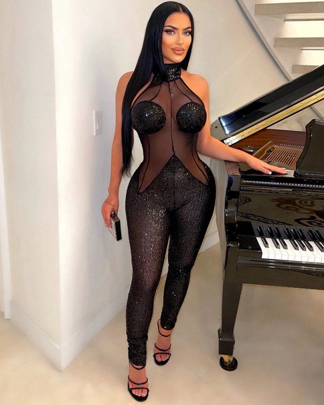 Mesh Sequin Women New Jumpsuit Hot Sale S-XXL
