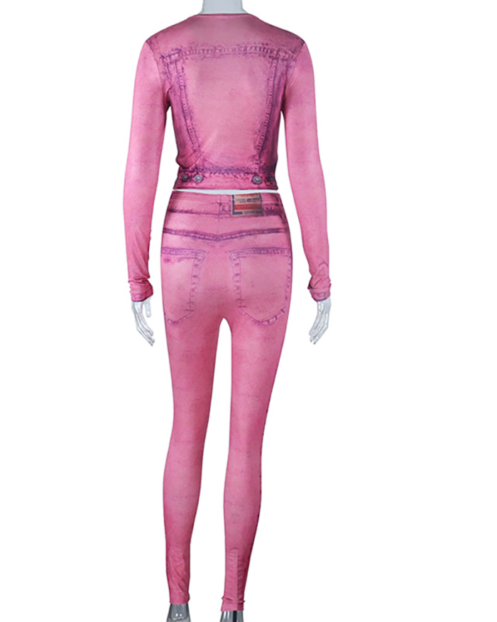 Fashion Women New Autumn Winter Long Sleeve Zipper T-shirt Slim Pants Two Pieces Sets Pink S-L