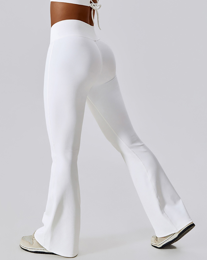 Criss High Waist Yoga Flared Trousers Woman Dance Sport Wide Leg Casual Fitness Pants Black Blue Green White S-XL