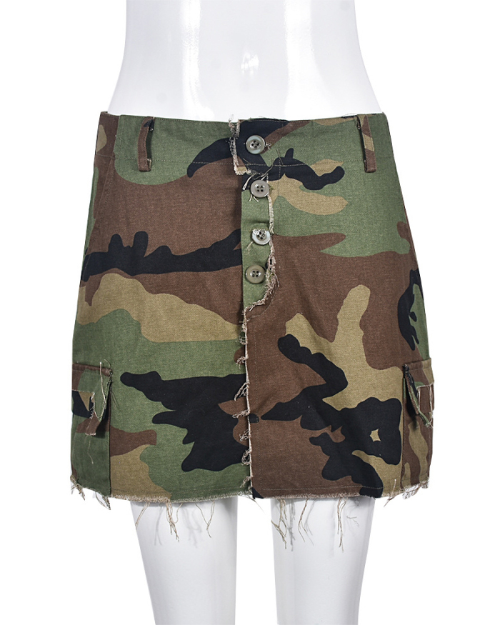 Summer New Irregular Camo Mini Skirts Green XS-2XL