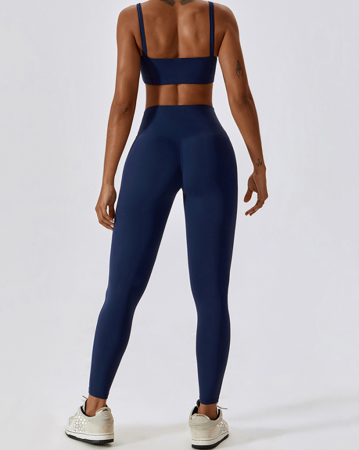 Slim Good Feeling Soft Fabric Running Sports Yoga Bra Pants Sets Two Piece Sets Black Gray Coffee Blue Apricot S-XL