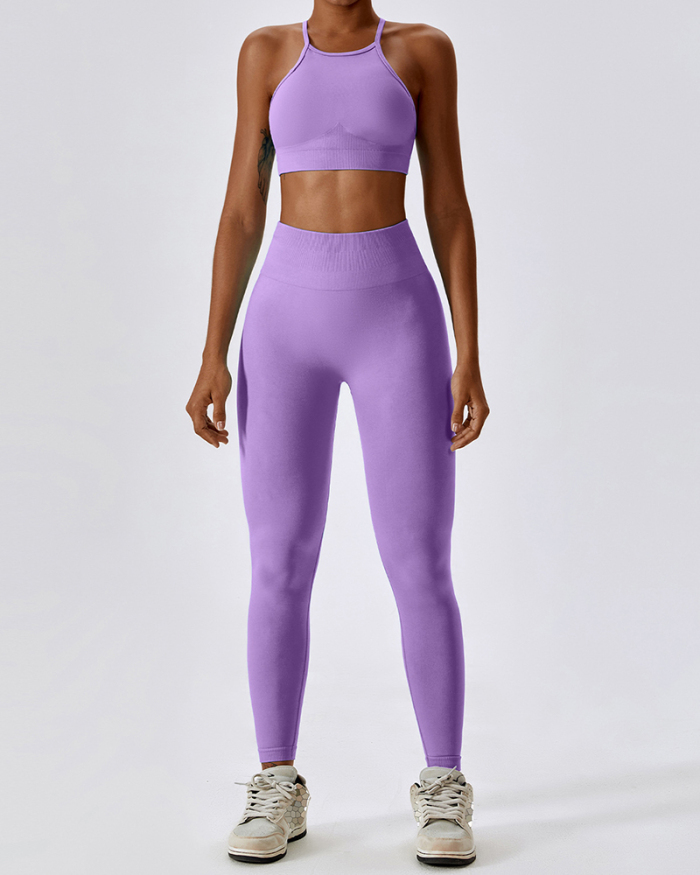 Solid Color Women Sports Bra High Waist Pants Sets Yoga Two-piece Sets S-L
