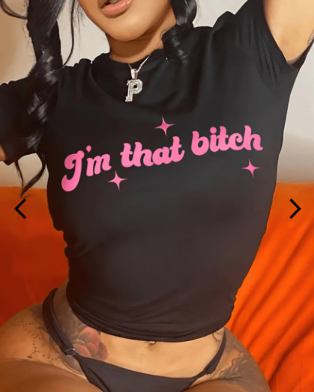 Short Sleeve Black Printed T Shirt XS-XL