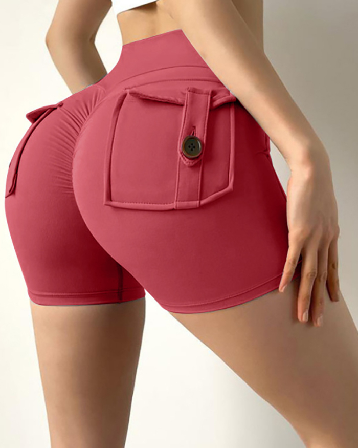 Popular Back Button Pocket High Elastic Quick Dry Running GYM Shorts S-XL
