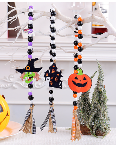 Halloween Wooden Bead Pendant Creative Witch Castle Pendant Ghost Festival Party Decoration