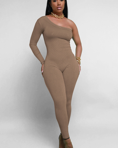 Single Shoulder Sleeve Women Fashion jumpsuit S-2XL