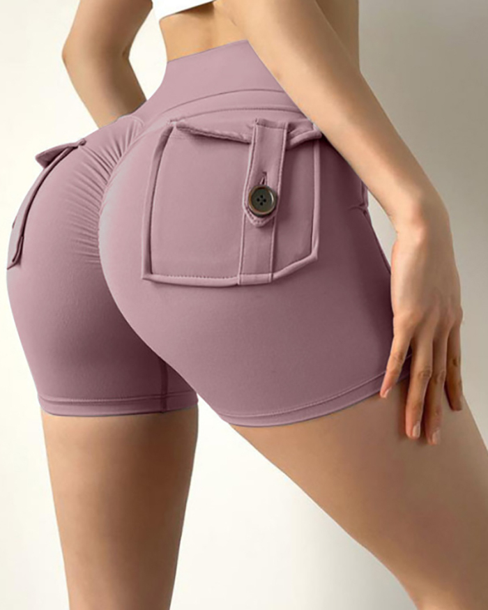 Popular Back Button Pocket High Elastic Quick Dry Running GYM Shorts S-XL