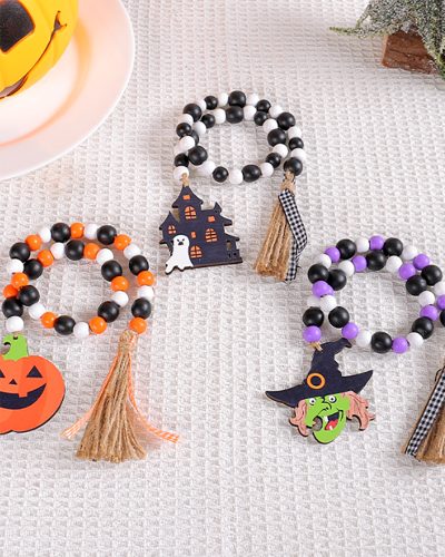 Halloween Wooden Bead Pendant Creative Witch Castle Pendant Ghost Festival Party Decoration