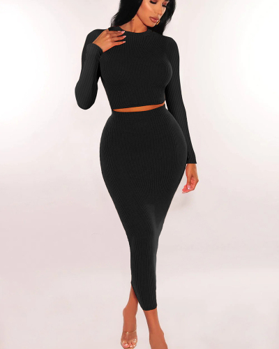Long Sleeve Skinny Tight Two Piece Skirt Set