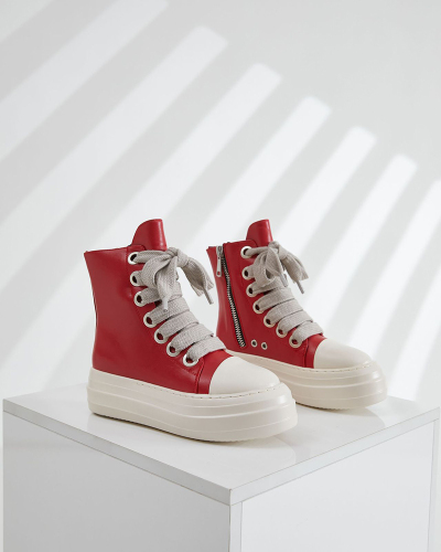 Red Thick-soled High-top shoes for Women Thick laces Personalized Hip-hop Street Shoes
