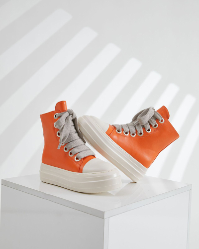 Orange Thick-soled High-top shoes for Women Thick laces Personalized Hip-hop Street Shoes