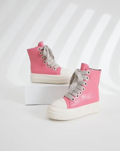 Pink Thick-soled High-top shoes for Women Thick laces Personalized Hip-hop Street Shoes