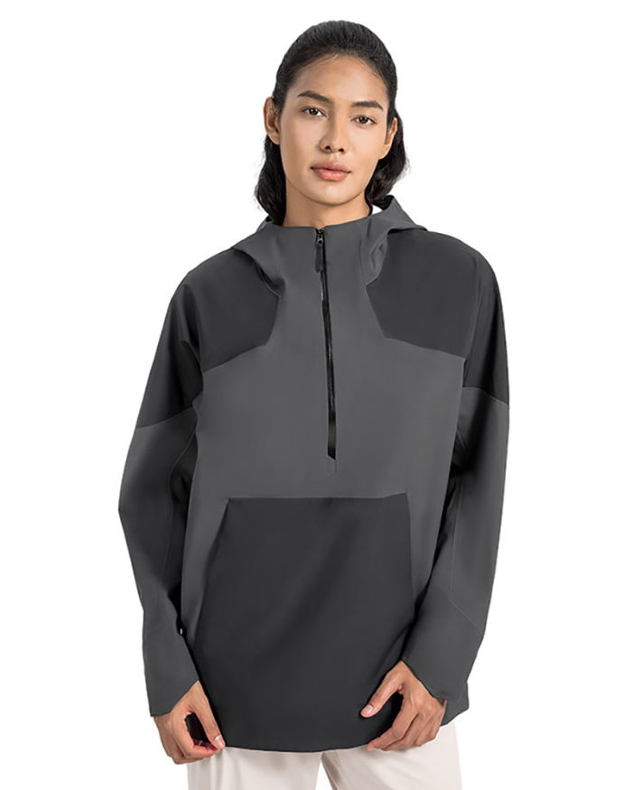 Autumn Colorblock Climb Outdoor Sports Waterproof Long Sleeve Half-Zip Pullover S-XL