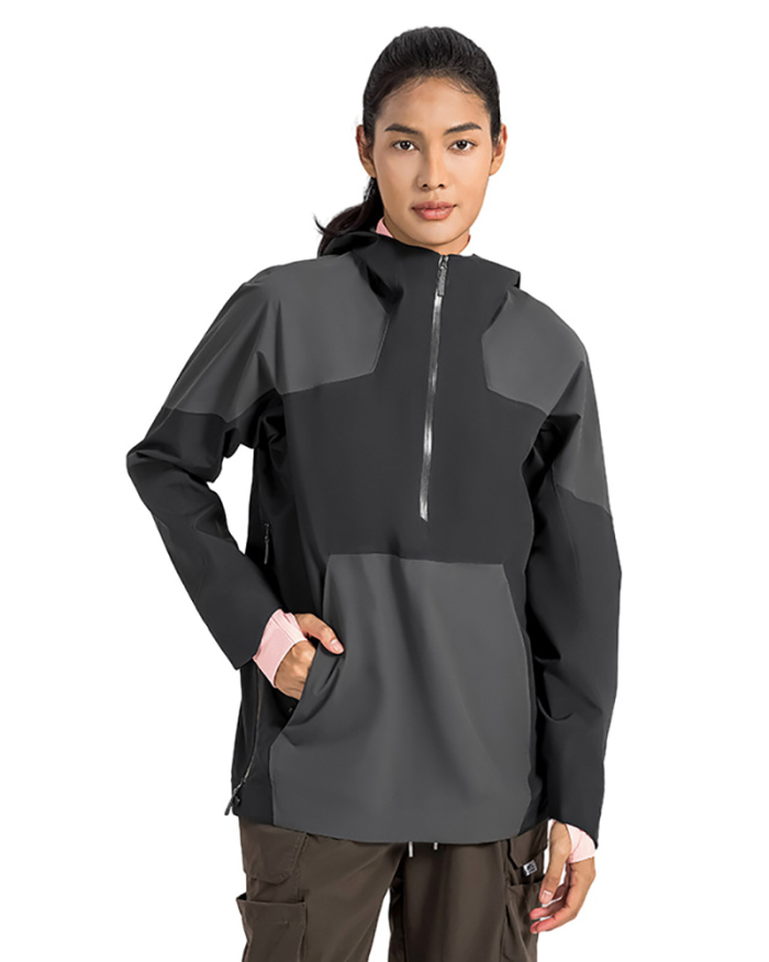 Autumn Colorblock Climb Outdoor Sports Waterproof Long Sleeve Half-Zip Pullover S-XL