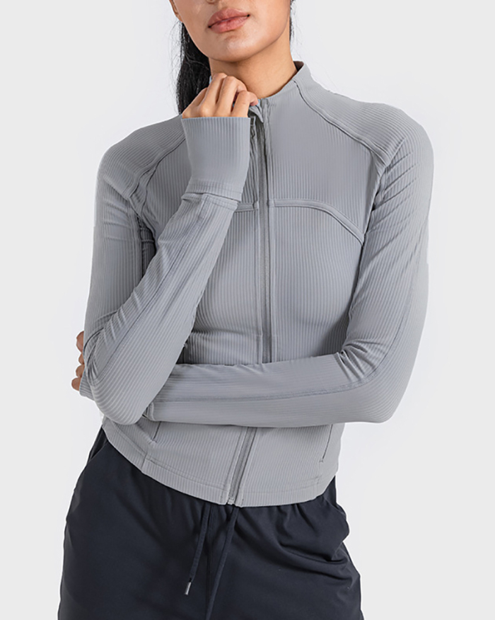 New Standing Collar High Elastic Tight Sports Breathable Running Fitness Yoga Long Sleeve Coat 4-12