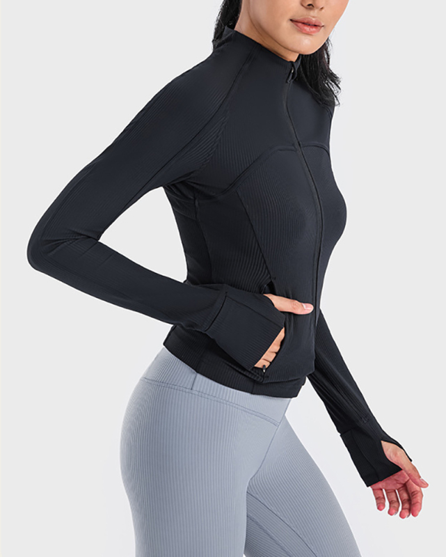 New Standing Collar High Elastic Tight Sports Breathable Running Fitness Yoga Long Sleeve Coat 4-12