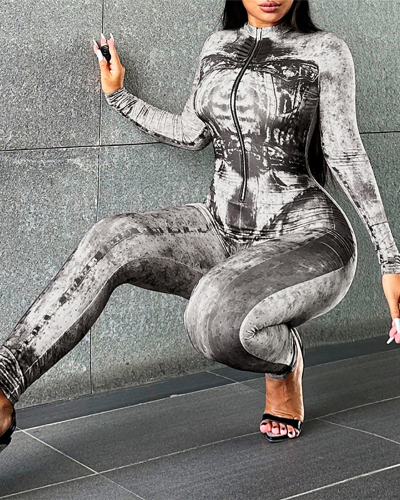 Digital Printed Women Skinny Jumpsuit S-L