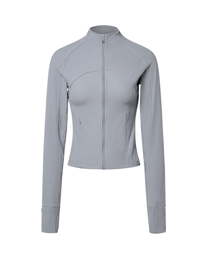 New Standing Collar High Elastic Tight Sports Breathable Running Fitness Yoga Long Sleeve Coat 4-12