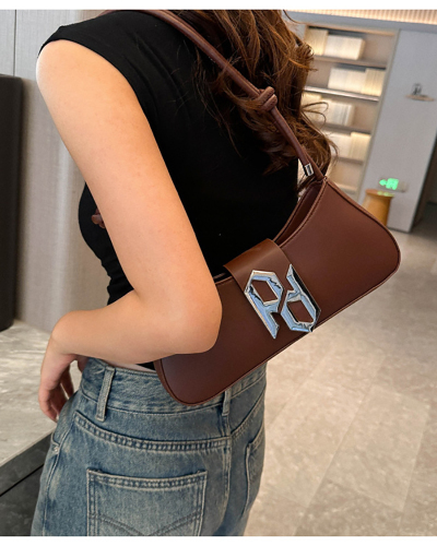 Solid Color PU Underarm Bag Stylish Handbag